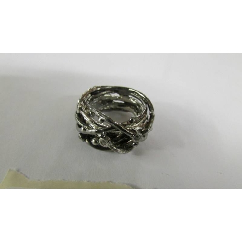 2123 - A diamond designer (nest) ring by Bjorg in silver, sizeQ.