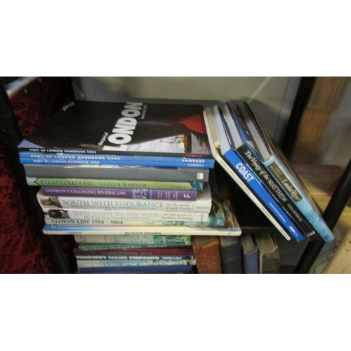 1201 - Four shelved of nautical related books (History, sailing handbooks, skills etc.,).