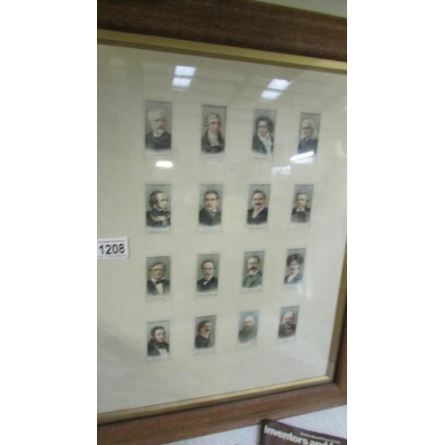 1208 - A framed and glazed set of collectors cards and a small quantity of tea cards.  (cards can be remove... 