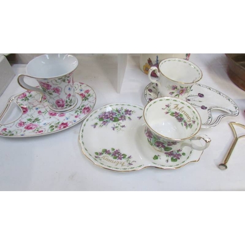 1258 - 2 Royal Albert tea cups with bases, another tea cup with base, 2 x 2 tier cake stands and a biscuit ... 