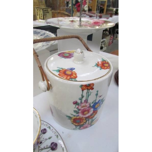 1258 - 2 Royal Albert tea cups with bases, another tea cup with base, 2 x 2 tier cake stands and a biscuit ... 