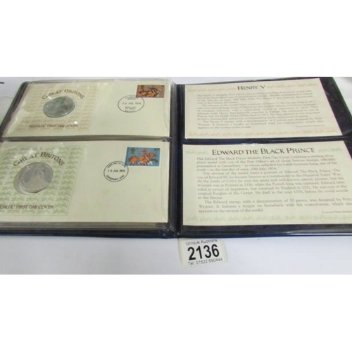 2136 - Four 'Great Briton's' medallic first day covers featuring Robert the Bruce, Owen Glendower, Henry V ... 