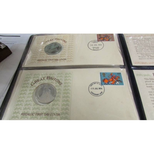 2136 - Four 'Great Briton's' medallic first day covers featuring Robert the Bruce, Owen Glendower, Henry V ... 