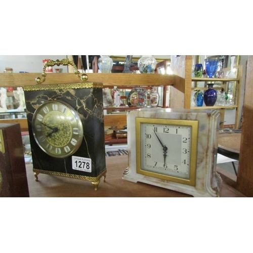 1278 - 2 Smith's mechanical mantel clocks and 2 quartz clocks.