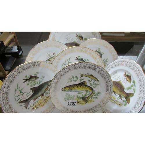 1307 - A selection of Gainsborough and Ridgway plates with fish decoration,