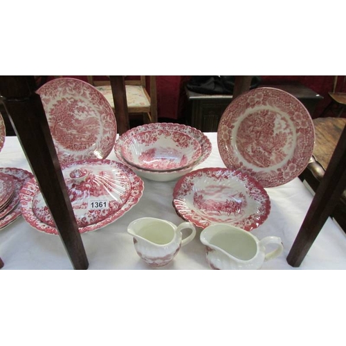 1361 - Approximately 26 pieces of Johnson Bros., pink and white dinner set.