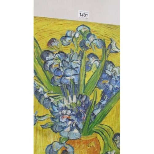 1401 - A painting on canvas being a copy of Vincent Van Gogh's 'Iris's' (52 x 61 cm).