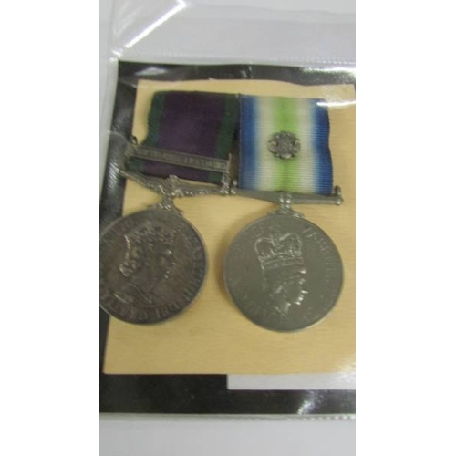 2249 - A South Atlantic medal with rosette and a G.S.M bar Northern Ireland to G.N.R A Matthews, R.A.