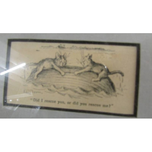 2271 - 5 small framed and glazed pictures including dogs playing leapfrog, cat cartoon by Louis Wain, a sil... 