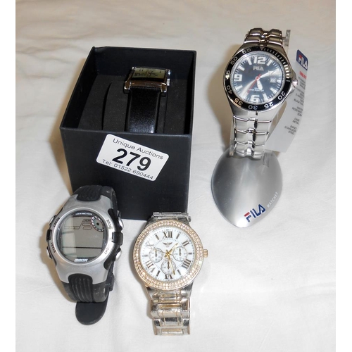 279 - A quantity of assorted watches and a box of watch straps