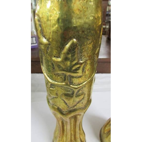 2297 - A pair of WW1 French 75 mm brass shell vases (Trench art) circa 1917.  34 cm  high.