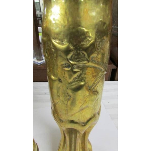 2297 - A pair of WW1 French 75 mm brass shell vases (Trench art) circa 1917.  34 cm  high.