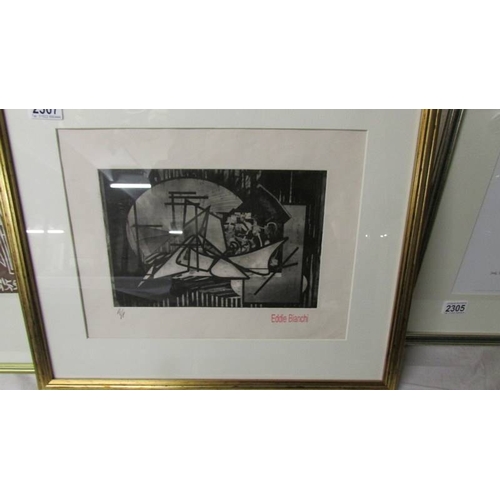 2307 - Eddie Bianchi (act.1975-1995) Artist's proof modernist abstract monochrome etching name stamped.