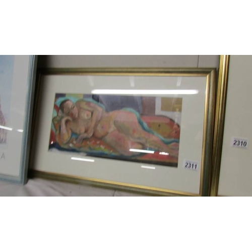 2311 - Michael Jenkins, Modernist acrylic painting of a sleeping female nude signed with initials M.J.