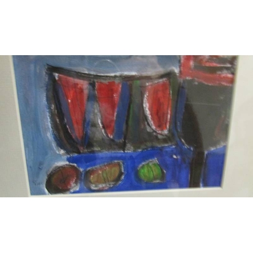 2312 - Collection of 6 Cornish School abstract boat & harbour studies/paintings in acrylics all titled St I... 