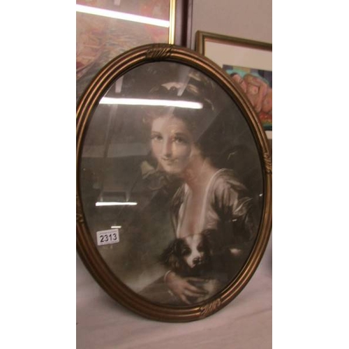 2313 - An early framed and glazed print of Lady Hamilton in oval frame.