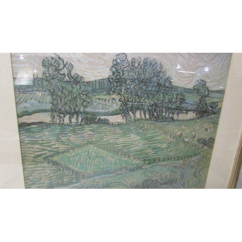 2331 - A framed and glazed Vincent Van Gogh (1853-1890) print entitled Landschap Met Burg Over D Oise 1890/... 