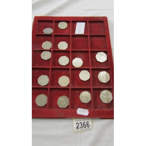 2366 - A lot of late 1700's and early 1800's copper coins and a collection of 16 50p coins.