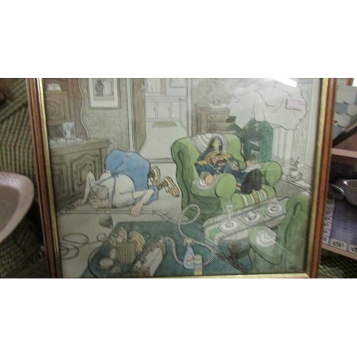 2380 - 8 framed prints of cartoons (2 missing glass).