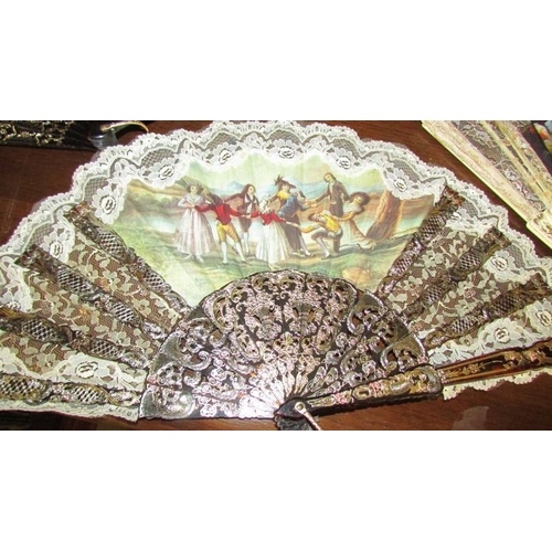 2395 - 6 vintage fans including embroidered.