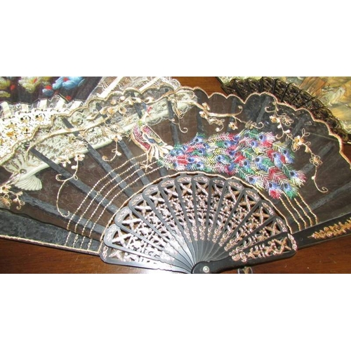 2395 - 6 vintage fans including embroidered.