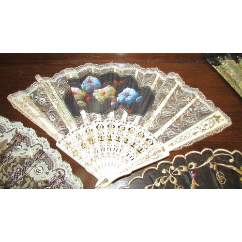 2395 - 6 vintage fans including embroidered.