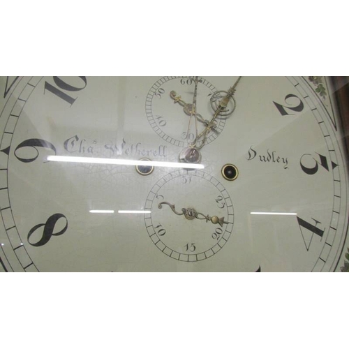 2432 - A Victorian 8 day shell inlaid Grandfather clock with painted dial by Chas Wetherell, Dudley, comple... 