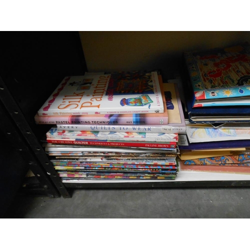 57 - 2 shelves of assorted craft books, mainly quilt making, silk painting, embroidiery etc. plus 2 knitt... 