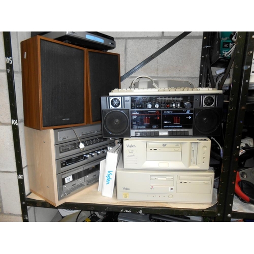 59 - A large selection of electrical goods, Hi-Fi's, Viglen computer, dvd players, 8 track players with s... 