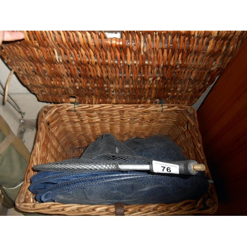 76 - A wicker fishing basket, keep net and camping bed