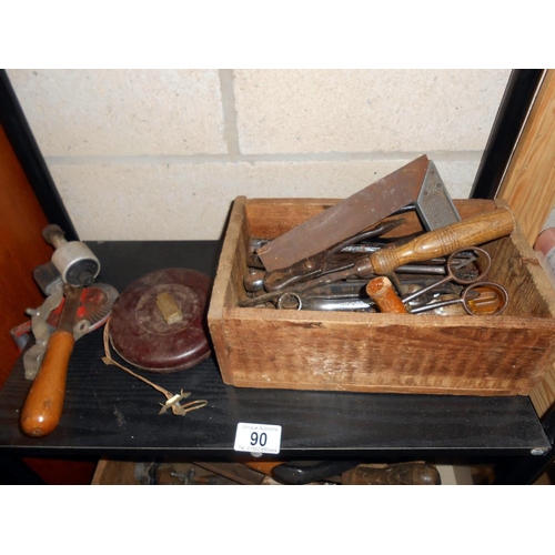 90 - A quantity of vintage and other tools plus a car battery charger