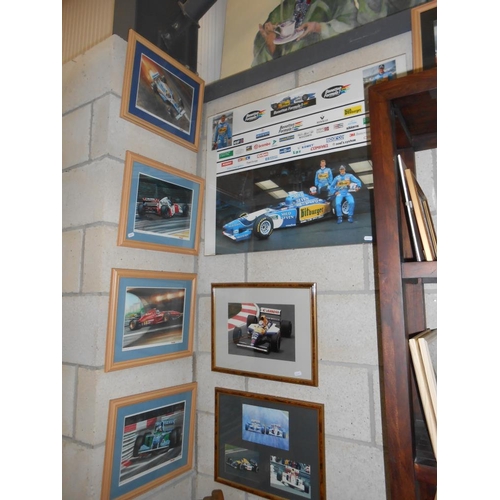 102 - A good selection of framed and glazed formula 1 motor racing prints and photographs, including Nigel... 