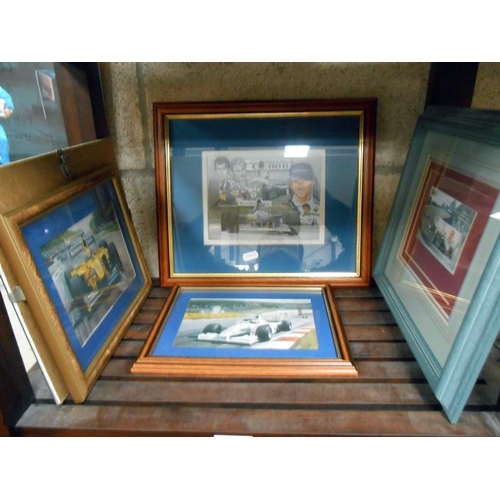 102 - A good selection of framed and glazed formula 1 motor racing prints and photographs, including Nigel... 