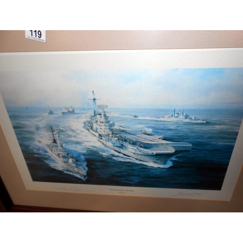 119 - A framed and glazed print by Robert Taylor entitled 'South Atlantic Task Force' (76cm x 59cm) and a ... 