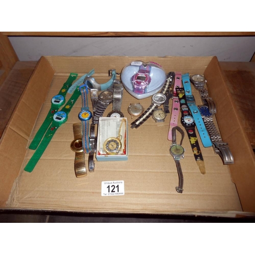 121 - Approx 20 watches, some missing straps, in varying condition, working condition unknown