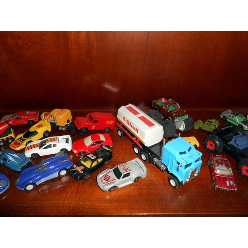 123 - 2 shelves of mixed diecast including Corgi, Matchbox, Hot Wheels etc.