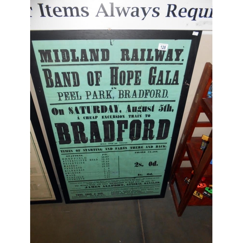 128 - A framed and glazed Midland Railway notice on behalf of Thomas Cook, dated July 1876 referring to a ... 