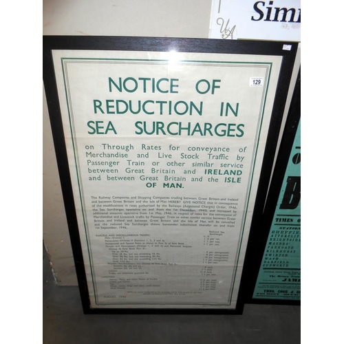 129 - A framed and glazed original poster issued August 1946 referring to a reduction in sea surcharges (1... 