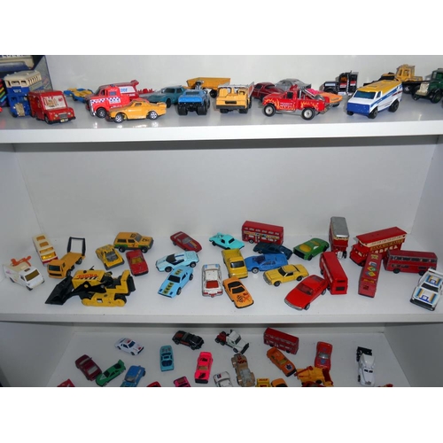 134 - 4 shelves of mixed diecast including Corgi, Matchbox, Hot Wheels etc.