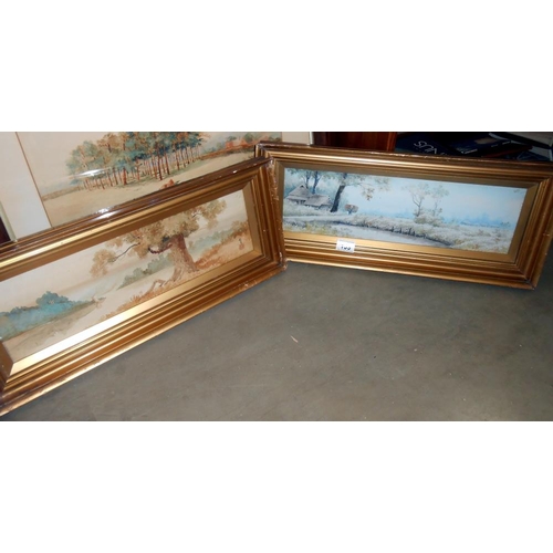 139 - A pair of framed and glazed Japanese early 20c watercolours, rural landscapes, one signed  with a mo... 