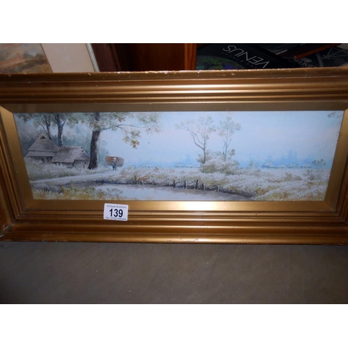 139 - A pair of framed and glazed Japanese early 20c watercolours, rural landscapes, one signed  with a mo... 