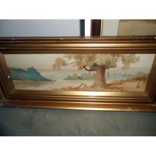 139 - A pair of framed and glazed Japanese early 20c watercolours, rural landscapes, one signed  with a mo... 