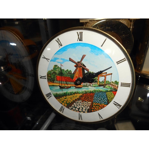 1139 - Two small mantel clocks depicting windmills, a battery lantern clock and a battery carriage clock.