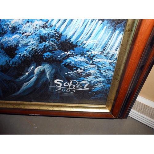 1405 - A tropical watercolour signed Sorel 2002. (81cm x 107cm)