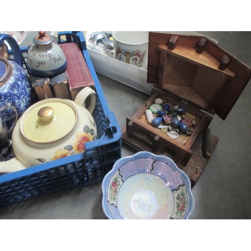 25 - A quantity of misc items including cutlery, music box, bibles, Sadler teapot (some crazing to lid) c... 