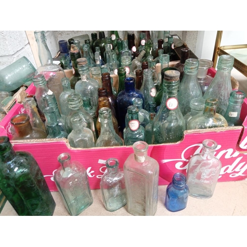 18 - 3 big boxes of some washed &some not vintage decorative bottles