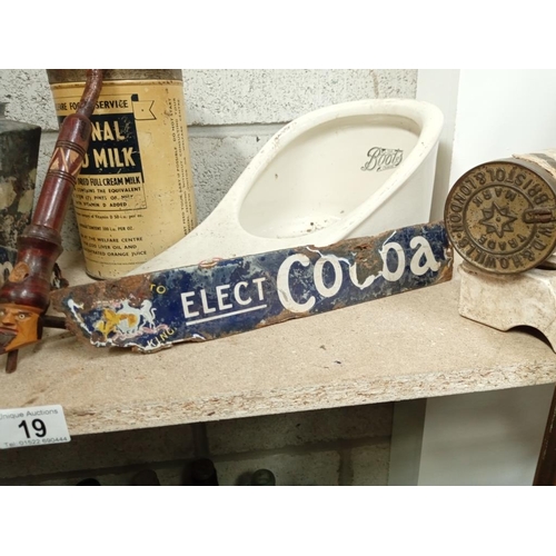 19 - A good collection of collectables including bed pan, pipes & enamel signage etc.