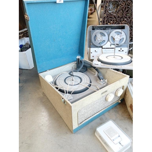 28 - 3 reel to reel recorders, a Fidelity blue top record player & a BSR Monarch deck