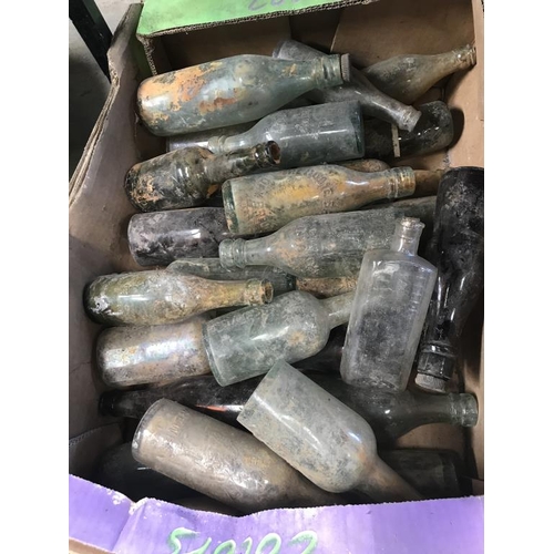 41 - A box of clay glazed pots & bottles & another box of bottles