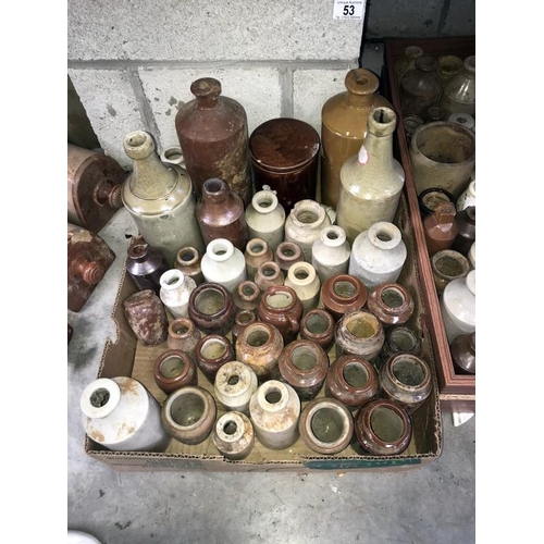 53 - 2 large boxes of glazed pots & bottles